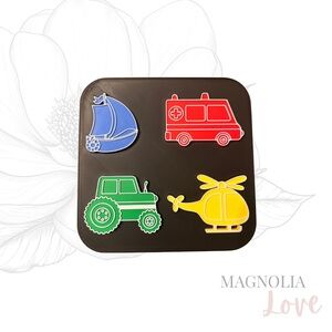 🚜 Chunky Toy Vehicle Kids Puzzle Set - Blue, Blue, Green, Yellow